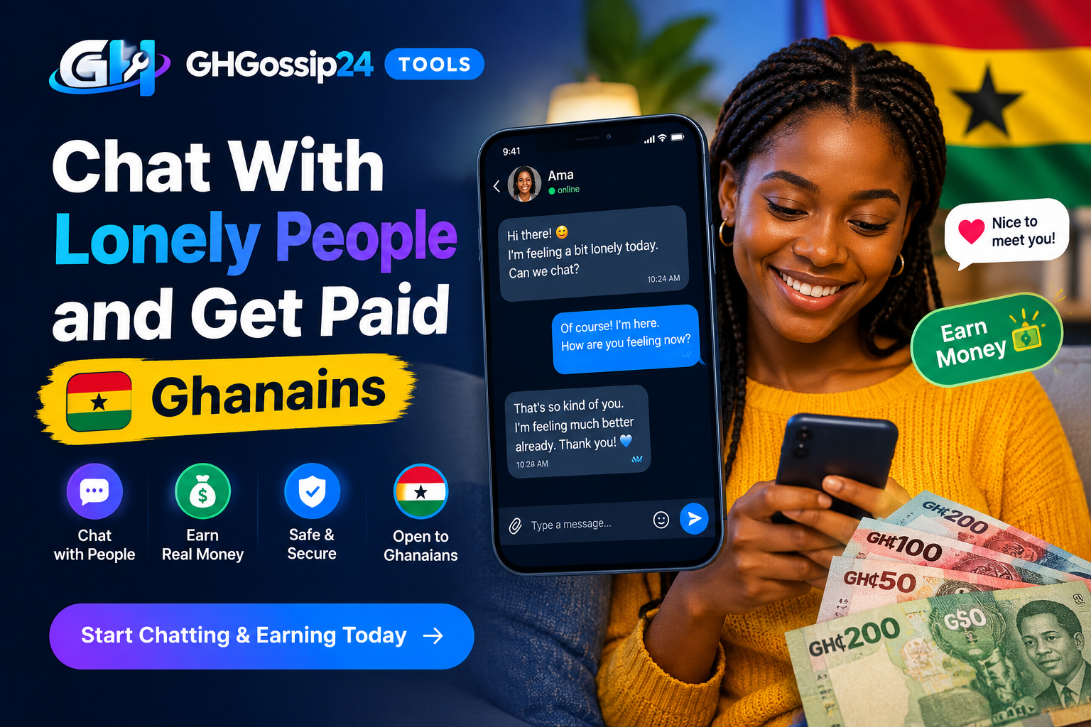 Chat and Earn with Ghanaian Warmth