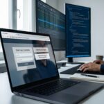 Laptop showing warning signs of a suspicious website and online scam